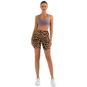 Yoga shorts leopard print pocket tight high waist hip lift sports fitness leggings