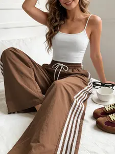 Women's Elastic Waist Adjustable Drawstring Striped Pajama Pants, Casual Simple Design, Available in 5 Colors, Comfortable Loungewear for Everyday Wear
