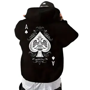 Men's Ace of Spades Geometric Pattern Hoodie - Casual Cotton Sweater with Kangaroo Pocket, Adjustable Drawstring and - Breathable Cotton Blend Fabric with Slight Stretch - Long Sleeve, Regular Fit - Autumn and Winter Season