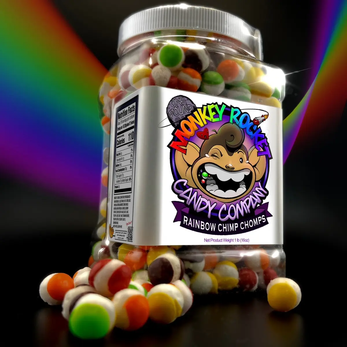 Monkey Rocket’s Rainbow Chimp Chomps - One pound - 16 Ounces of Freeze-Dried Skittles - Keywords Freeze Dried Sweet Fruity Crunchy Viral TikTok Astronaut Snack