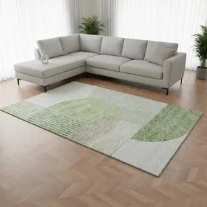 HomeRoots 655852 8 x 10 ft. Olive Green & Beige Geometric Transitional Washable Machine Made Rectangle Area Rug with UV Protection