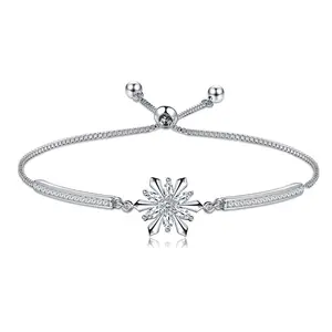 S925 Sterling Silver Snowflake Tennis Bracelets For Women,Cubic Zirconia Bracelet with Adjustable Chain, Anniversary, Birthday, Mother Day, Women' s Day Bracelet
