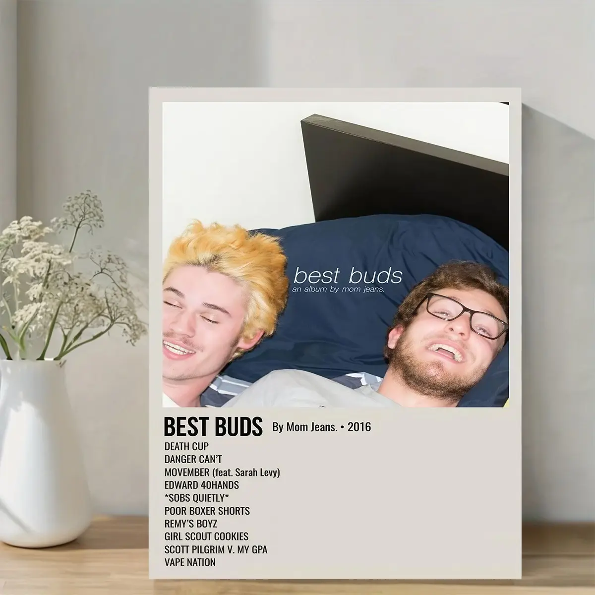 2D Graphic Design, Artistic, 1 Piece "Mom Jeans" Best Friend Album Cover Print Canvas Painting - Wooden Frame, Retro Style Music Poster with Band Members and Album Name, Decorative Wall Art, Suitable for Dormitory, Bedroom, Living Room, Office Decoration