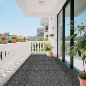 12"x12" Interlocking Stone-Style Deck Tiles, 44-Pack Dark Gray Durable Eco-Friendly Waterproof Non-Slip Modular Flooring, Anti-Expansion Diamond-Shaped Back Easy-Snap DIY Tiles for Patio Balcony Poolside