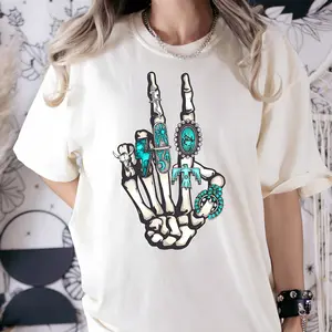 Western Skeleton Hand T-Shirt, Skull Hand Turquoise Jewerly T-Shirt, Trending Shirt, Y2k Clothing, Gift for Boys Girls, Graphic Unisex Tee
