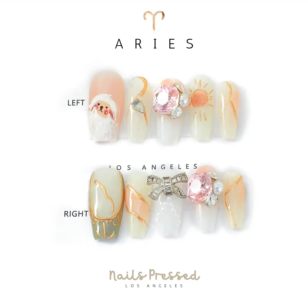 Nails Pressed Horoscope Collection - Aries Press ON Handmade Nail Art 10Pcs/Sets Free Tools Luxury Manicure Nail Care Daily Durable
