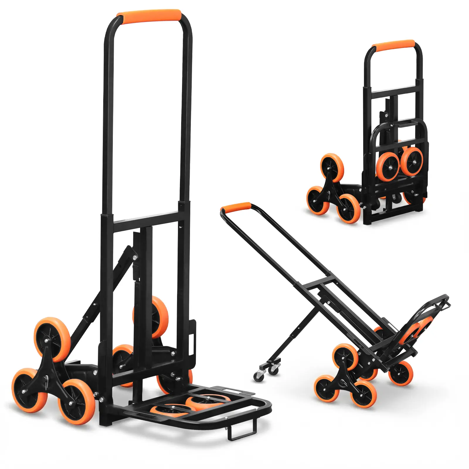 Heavy-Duty Stair Climbing Cart, Foldable 6-Wheel Luggage Carrier with Dual Handles, 440 lbs Capacity & 2 Elastic Ropes for Home, Warehouse Use, Wheels, Multi-Function, Baggage Organizer
