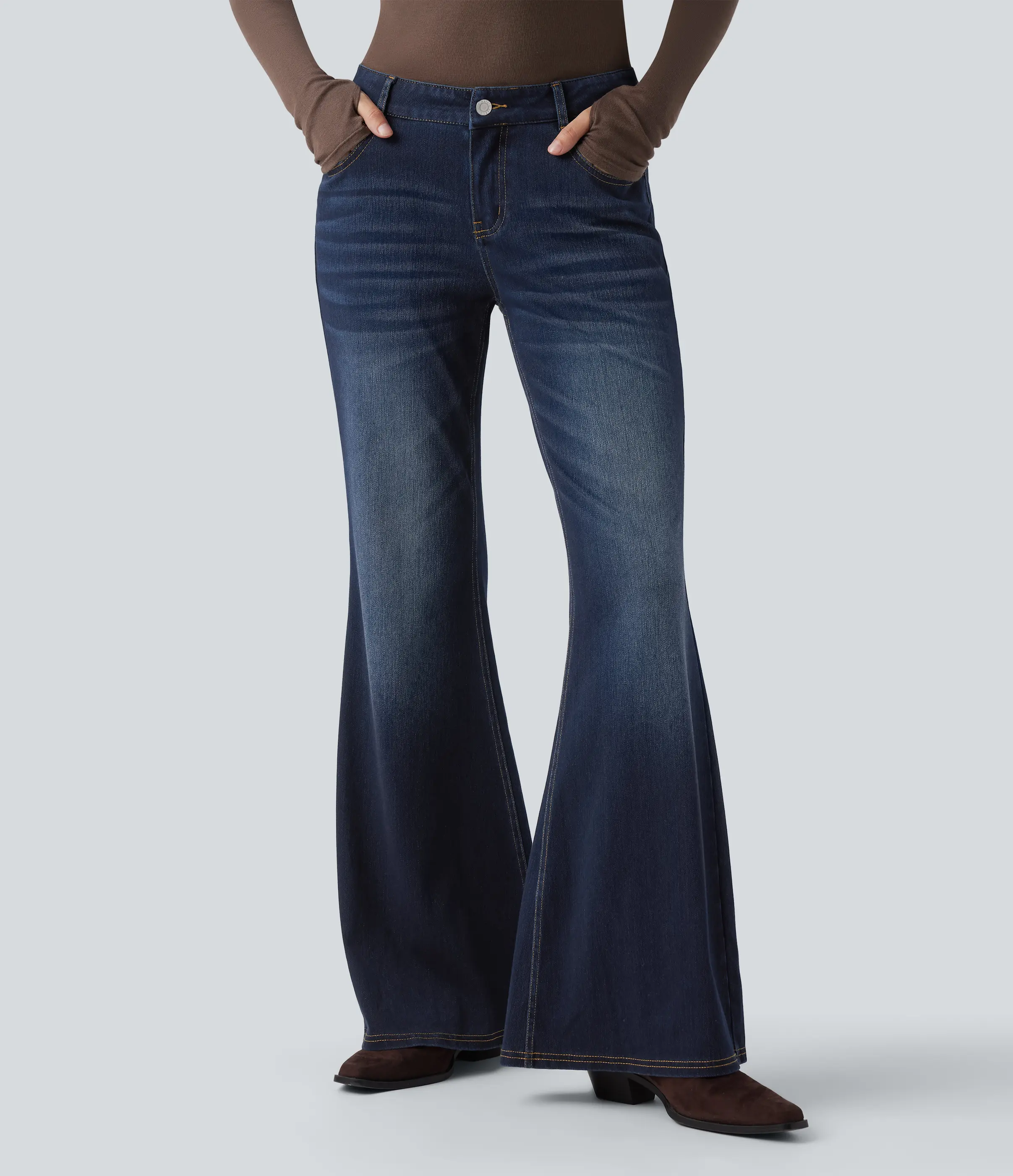 Halara Flex Low Rise Flare Washed Casual Jeans with Pockets Halara Flex Low Rise Flare Washed Casual Jeans with Pockets