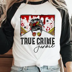 Messy Bun True Crime Junkie Graphic Tshirt, Unisex Apparel, Relaxed Fit, Soft Print, Made in the USA