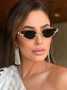 Women's Half Frame Square Metal Fashion Glasses, Lightweight Design, Trendy Style, Perfect for Daily Commute, Outdoor Driving, Travel Parties, Trendy Beach Eyewear