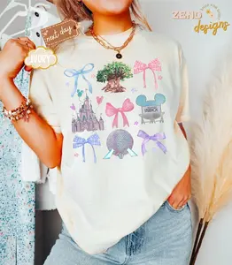 Youth and Adut Coquette Castle Aesthetic Shirt, Cute Bow Graphic Tee, Dreamy Theme Park Vacation Outfit, Girly Princess Inspired Shirt, Family Trip Matching Tee, Comfort Colors Style