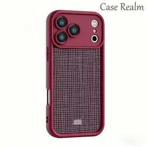 Wine Red Grid Sketch Phone Case for iPhone 17 16 15 14 13 12 Series, Made of Genuine Liquid Silicone, Full-Body Protection for Smartphones, Silky-Soft Touch Cellphone Case, Inner Anti-Scratch Microfiber Lining, Multi-Color available