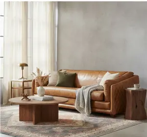 Waco Rustic Modern Sofa - Light Brown Leather