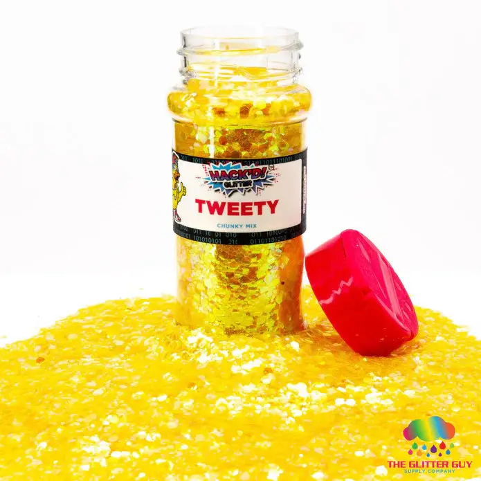 The Glitter Guy Tweeter Yellow Chunky Glitter, High Quality Clump-Free Polyester for DIY Nails at Home & Crafts, 100mL Shaker