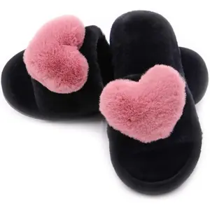 Women's LOVE Slippers Fuzzy Fluffy Memory Foam House Shoes Open Toe Indoor and Outdoor