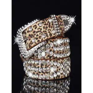 Leopard Print Party Rhinestone Decor Belt for Halloween
