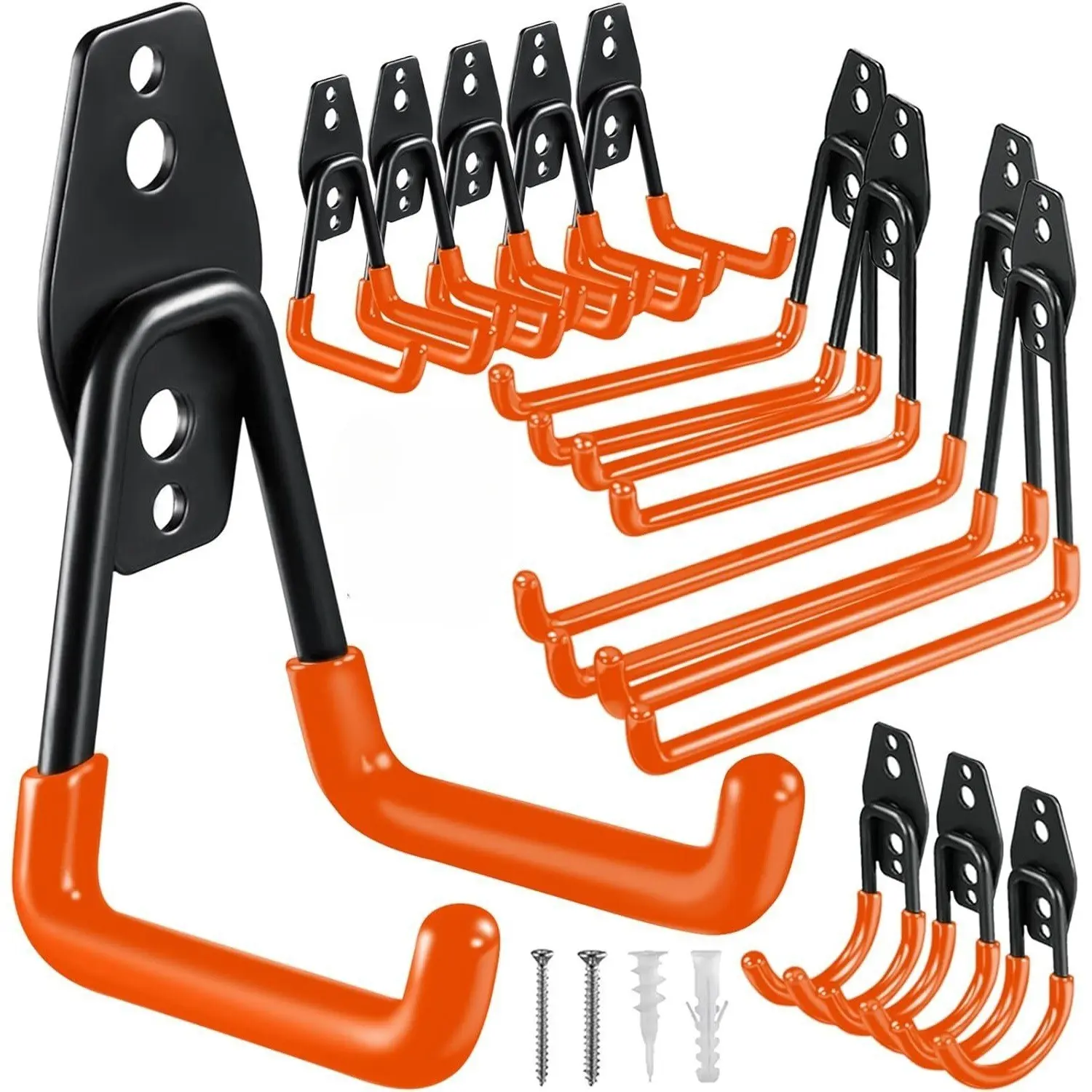 12-Pack Sturdy Heavy-Duty Steel Garage Hooks - Wall-Mount Organiser for Home Storage of Tools, Ladders (Box Pack Included)