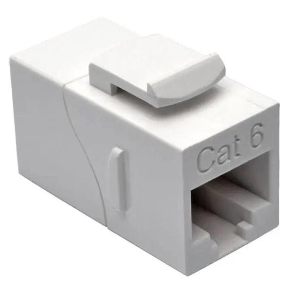 Tripp Lite N235-001-WH Keystone Networking CAT6 Straight-Through Polycarbonate Coupler, In-Line Snap-In RJ45 Female-Female Coupling Connector, White