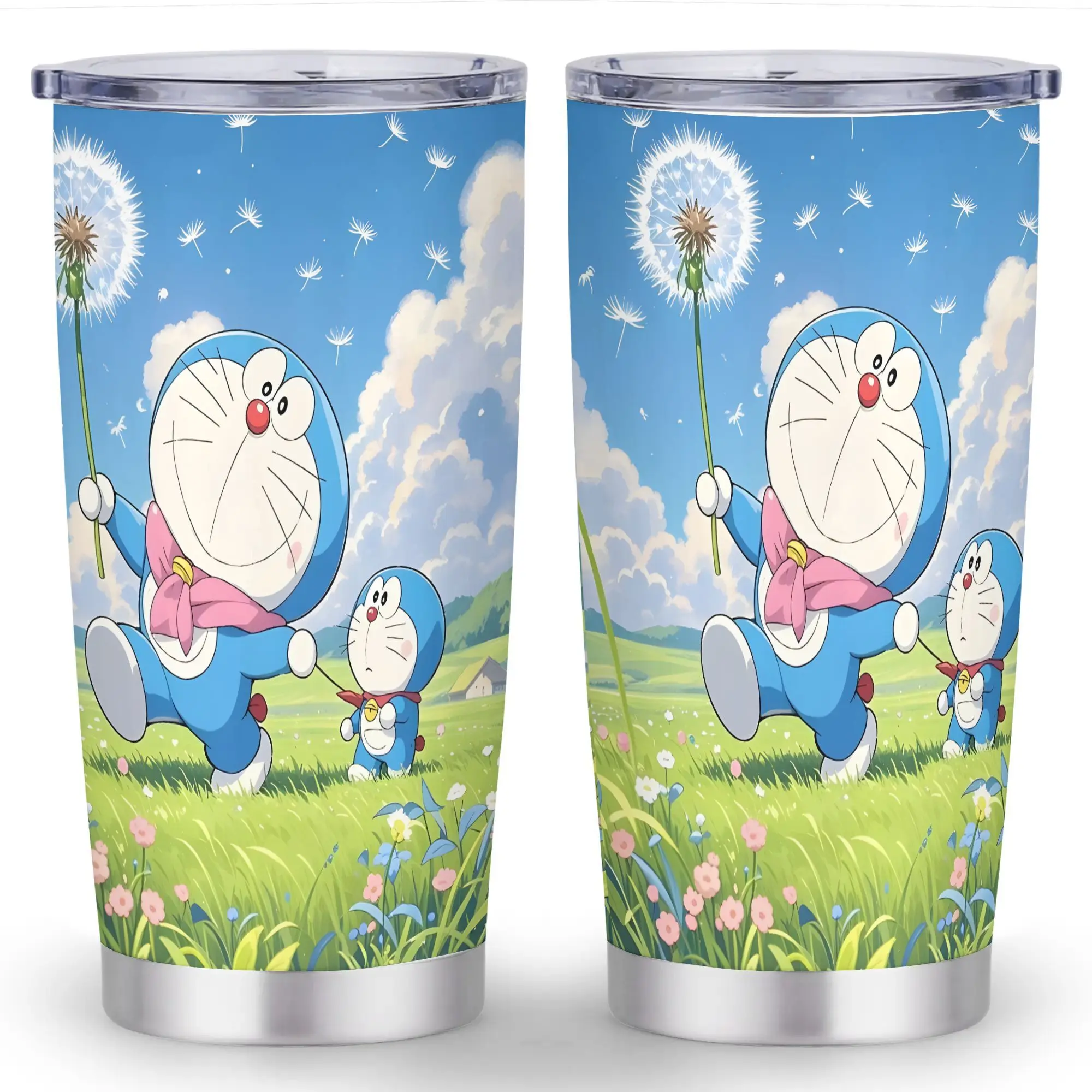 1pc 20oz Printed Doraemon Stainless Steel Tumbler - Leakproof Double Wall Vacuum Insulated Water Bottle, Portable Lid-Included Drinkware, Ideal for Travel & Office Use, Thoughtful Gift for Valentine's Day