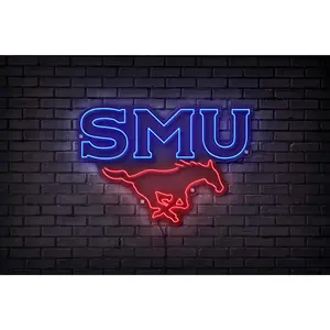 Southern Methodist (SMU) LED Neon Sign 27x19" - Officially Licensed, Professional Mounting Pegs, Remote Control Dimmer, Microfiber Cleaning Cloth