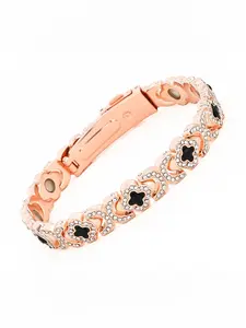 Rose Gold Black Flower Bracelet for Women, Sparkling Crystal Link Jewelry, Birthday Anniversary Gift for Mom Wife Girlfriend