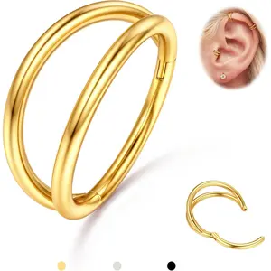 Triple/double hoop nose ring-316L stainless steel septum clicker 16g/18g/20g CZ conch piercing jewelry septum clicker lip rings cartilage earring Helix Rook Tragus gold/black/Silver/Rose gold