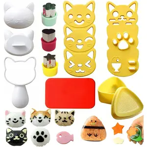 Cute Cat Rice Ball Molds 6 Sets Sushi Molds Bento Accessories Kits with 3PCS Vegetable Fruit Cutter Shapes and 1PC Gimbap Mold Triangle for Nori Rice Making DIY Bento Box Picnic Tools