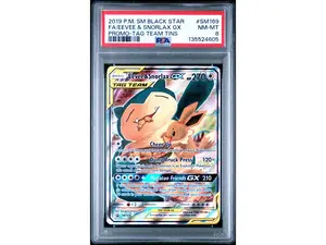 2019 Pokemon Sun and Moon Black Star Promo Tag Team Tins Eevee/Snorlax Gx #SM169 PSA 8