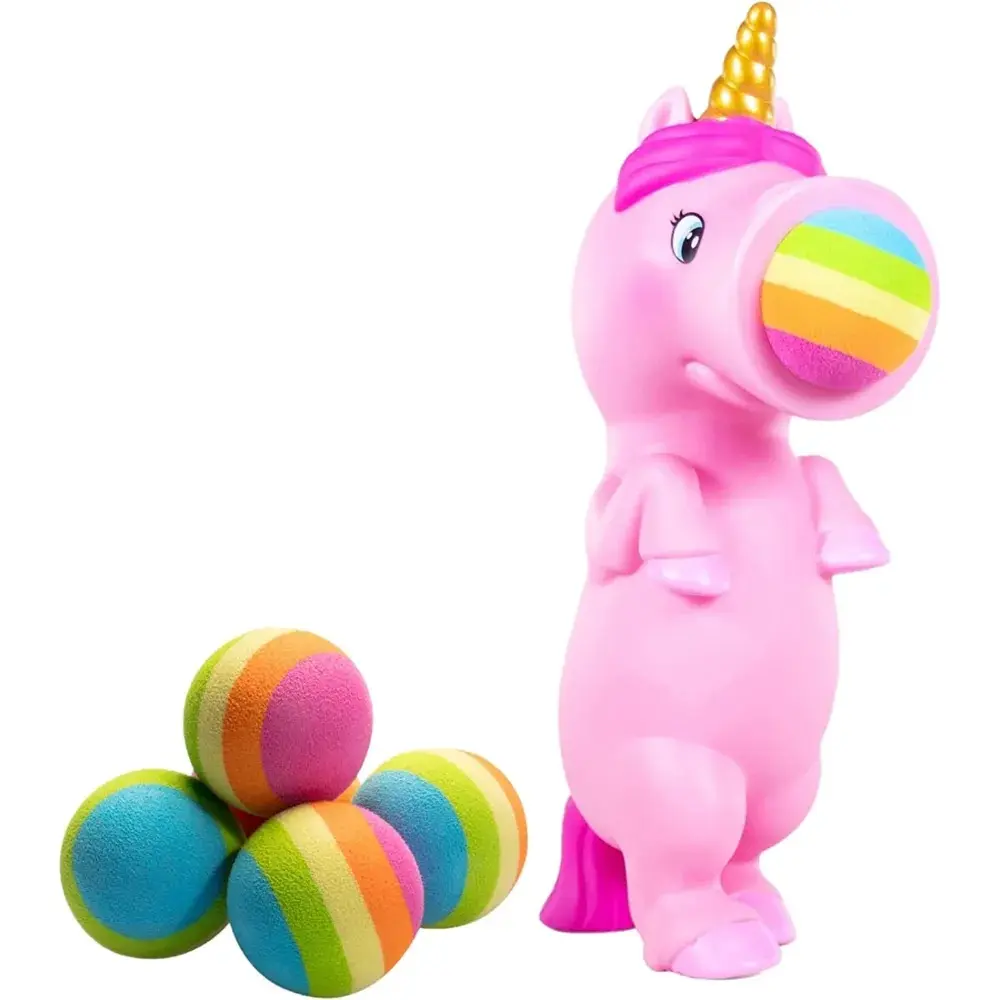Hog Wild Pink Unicorn Ball Popper Toy - Includes 4 Soft Foam Balls - Squeeze to Pop Air Powered Balls Up to 20 Feet - for Indoor/Outdoor Play - Gift for Kids, Girls, Boys