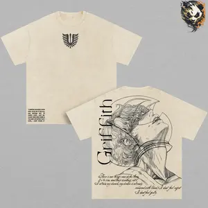 Band of the Hawk Griffith Berserk Anime Double Printed Vintage Washed Tee Unisex Oversize Anime Manga Washed Heavyweight Cotton T-shirt