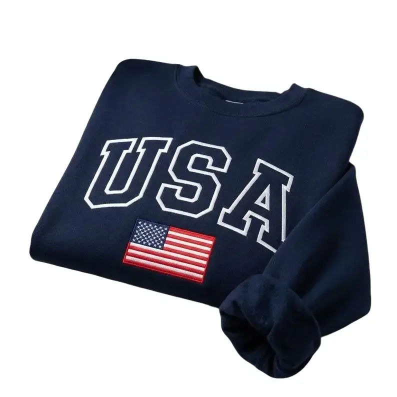 Embroidered USA Sweatshirt, Patriotic Crewneck, Retro USA With Flag Shirt, Semiquincentennial Gift