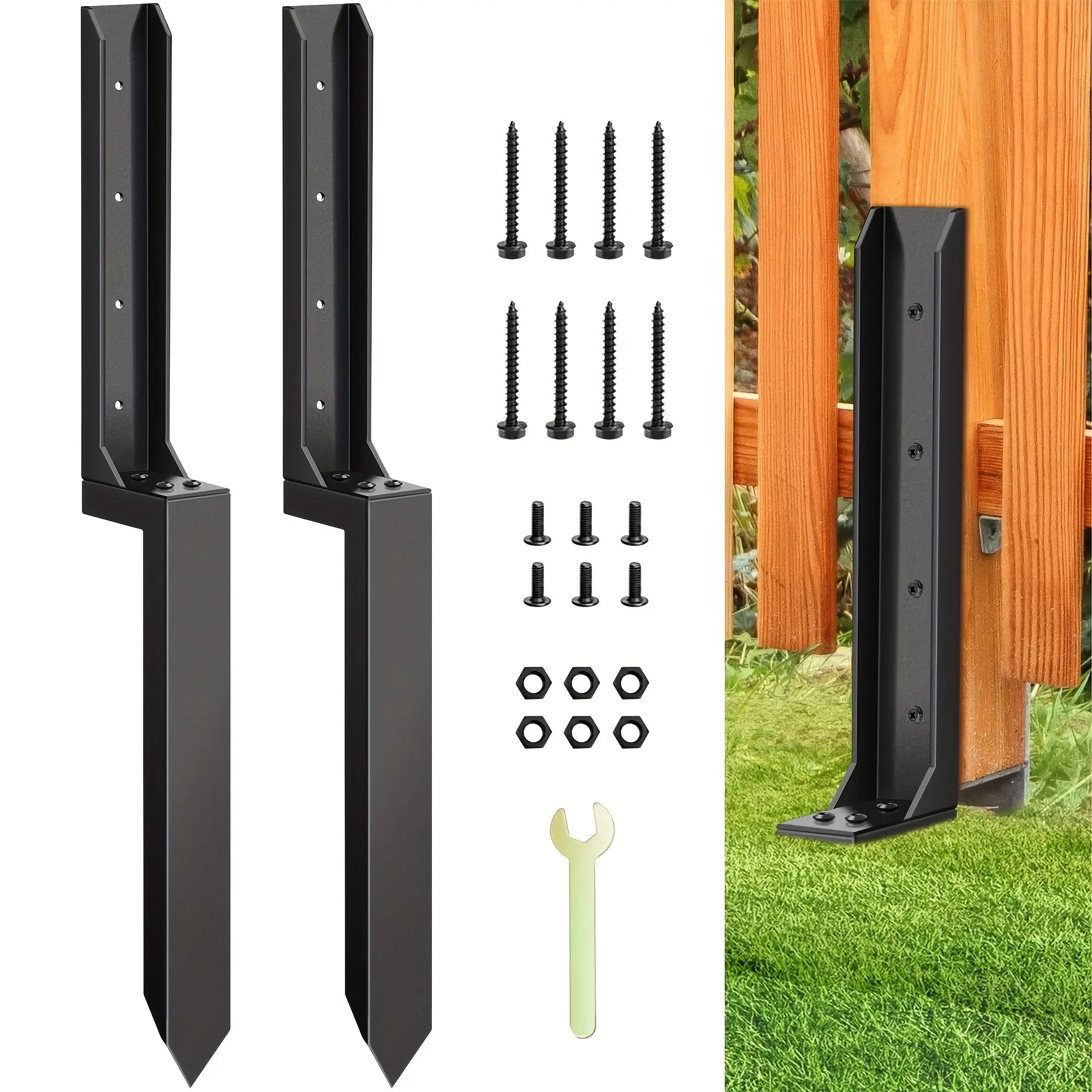 Wooden Fence Post Repair Kit, Thickened Fence Post Restoration Anchor Set, Fix Tilted or Broken Wooden Posts, Essential Garden Tools