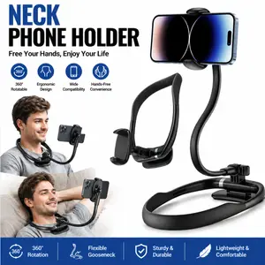 Silicone Neck Phone Holder, Hands-free Flexible Gooseneck Phone Holder, Modern Video Recording Neck Hanging Phone Bracket, Phone Accessories, Selfie stand control stick Smartphone Adjustable Magnetic Cellphone Black vacuum phone holder Mount auto tracking
