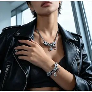Unique Aesthetic Bear Zodiac Jewelry | Zircon Heart Initial Necklace and Bracelet Set, Perfect Gift for Her