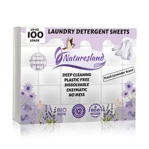 Naturesland Premium Laundry Detergent Sheets Fresh Lavender Scent - 100 Load Eco-Friendly Laundry Strips - Hypoallergenic, Zero-Waste, Plastic-Free - Ideal for Apartments, Dorms, Travel 50ct.