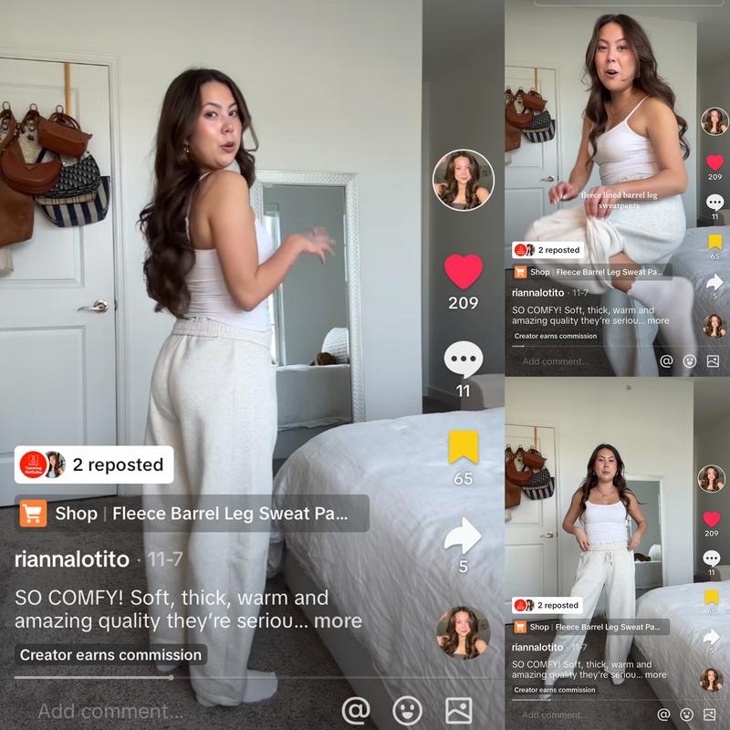 Tanming Women's Barrel Leg Pants Basic or Fleece Lined Elasticated Waist and Soft Wide Leg Pants with Pockets Casual All-Season Sweatpants