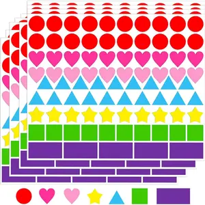 10sheets Multicolor Coding Adhesive Stickers in 7 Colors & 6 Shapes - Assorted Shape Labels for Classroom & Office Organization