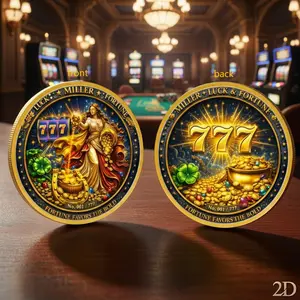 2D Replica Coin, Lucky Goddess Commemorative Coin, 777 Clover Horseshoe, Plastic Box Packaging, Ideal Collectible Gift