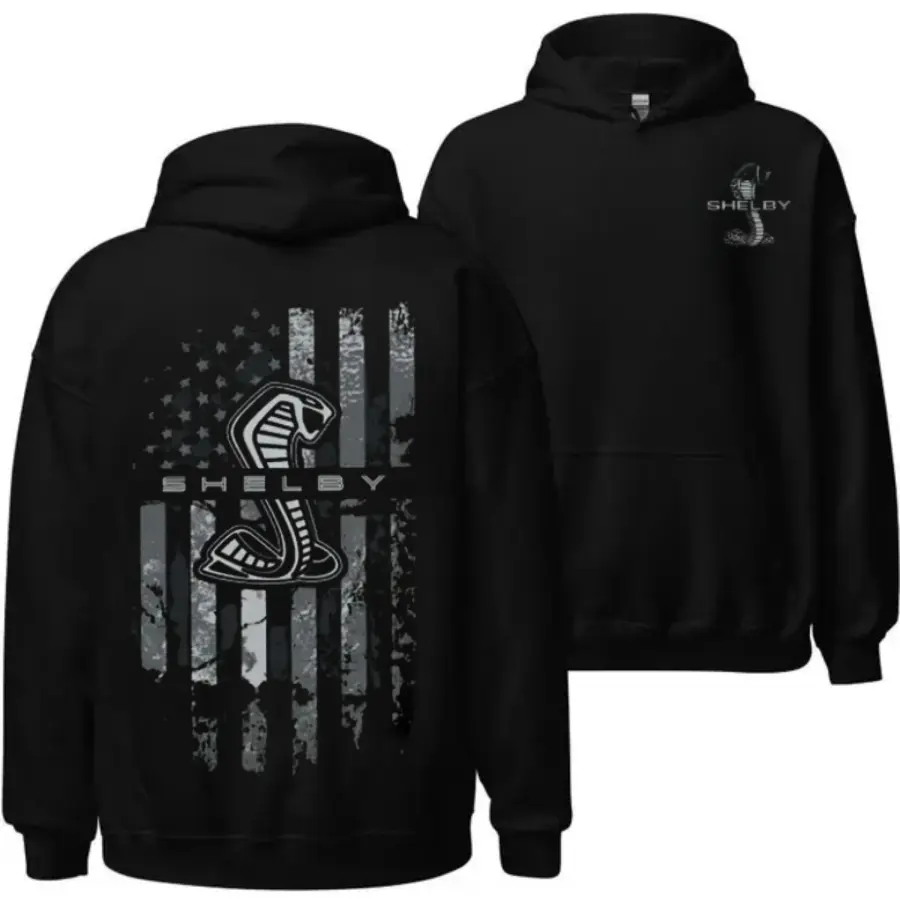 Ford Shelby Cobra American Flag Hoodie, American Muscle Car Flag Snake Logo, Gift For Truck, Men's Apparel