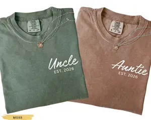 Comfort Colors Custom Auntie & Uncle Shirt, Personalized Uncle Auntie Matching Tees New Auntie Uncle Gift, Baby Announcement Christmas Gift
