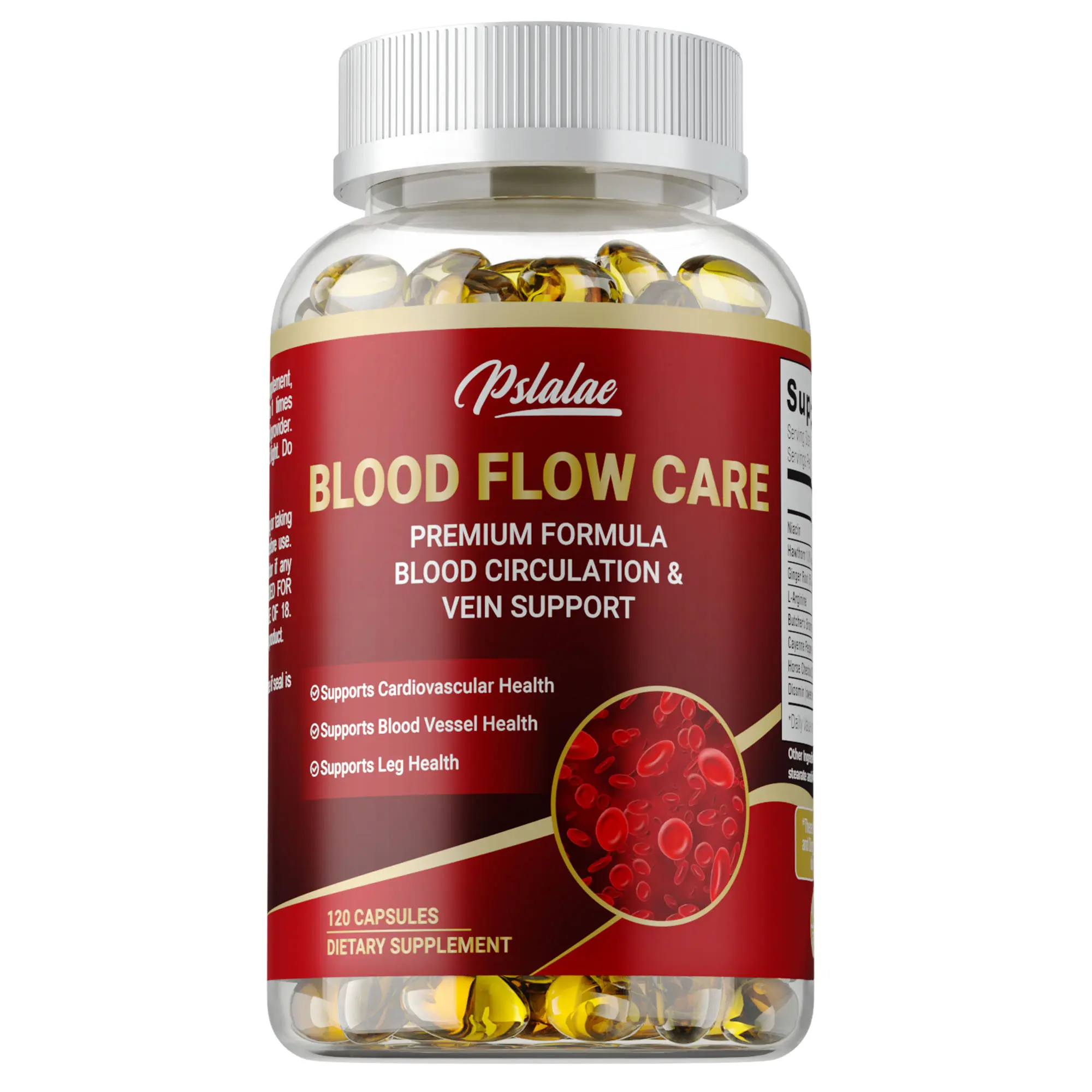 Pslalae Blood Circulation Care Supplement Capsules, a blend of ginger, hawthorn, and diosmin, help maintain cardiovascular and leg health. 60/120 capsules (optional).