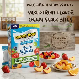 Mixed Fruit Gummy Snack Pack, Individual Portion Bags, Bulk Box for School Work Travel, 40 Count