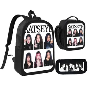 Fan Katseye 3 In 1 Backpack Bundle, Casual Bookbag with Insulated Lunch Bag & Matching Pen Case, Chic Kpop Fan Merch Daily Supply Set