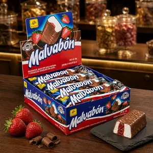 Caja De Malvavon  Con Chocolate Contiene 12 piesas.  Box of Chocolate-Covered Marshmallows