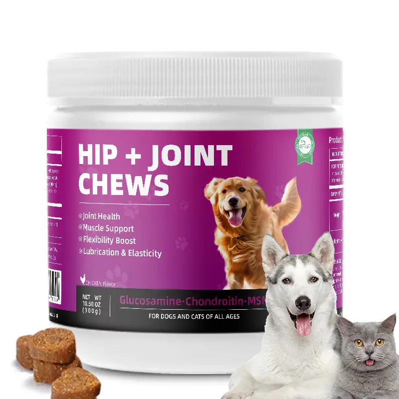 Dog & Cat Hip & Joint Soft Chew Supplements - 120-Count Triple Action Glucosamine Mix Treat Format for Joint Relief, Mobility Boost & Cartilage Health Support (Chicken Flavor)