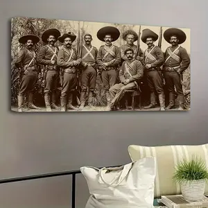 Pancho Villa And His Troops Wearing Ammo Belts 1878-1923 Mexican Revolution Poster Picture Room Decor Art Stretched And Framed Ready To Hang, 1.5" Thick Solid Pine Wood Frame Print Wall Artwork Ornaments Decoration Photo Artistic 32*16*1.5Inch