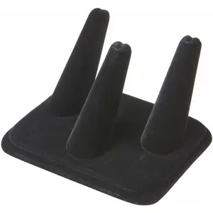 Plymor Ring Finger Display, Three on Rectangular Base, 4.125" W x 3.25" D x 2.25" H