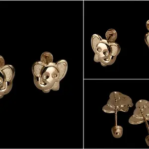 10k Solid Gold Outline Smiling Elephant Cartilage stud Earrings 5.5mm