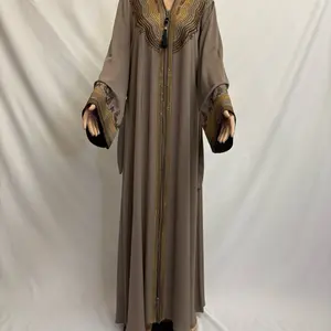 Pistachio Green Abaya with Embroidery Design Rhinestones and Belt Women's Fashionable Long Dress