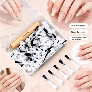 50Pcs Double-ended Wooden Nail Art Brushes Detachable Non-deformable Multi-functional Salon Set